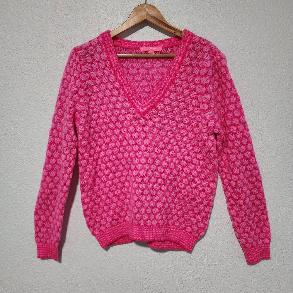 Lilly Pulitzer Pink Open Knit Pullover V Neck Sweater Medium Barbiecore